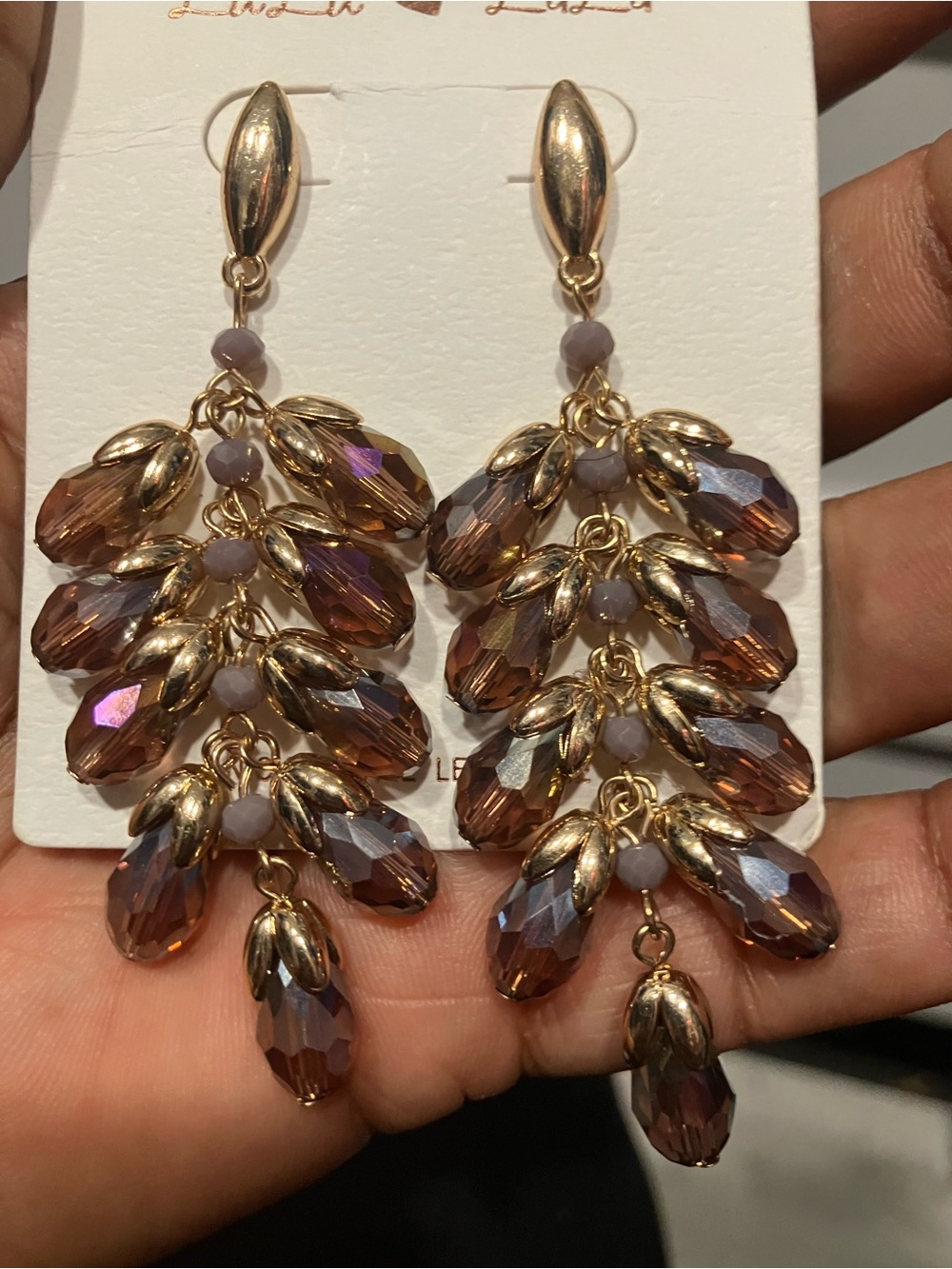 Dressed in LALA Gold and Brown Faceted Leaf Cluster Drop Earrings